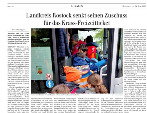 Landkreis Rostock senkt Zuschuss für das Krass-Freizeitticket – Wir empfinden es als falsches Zeichen an Familien